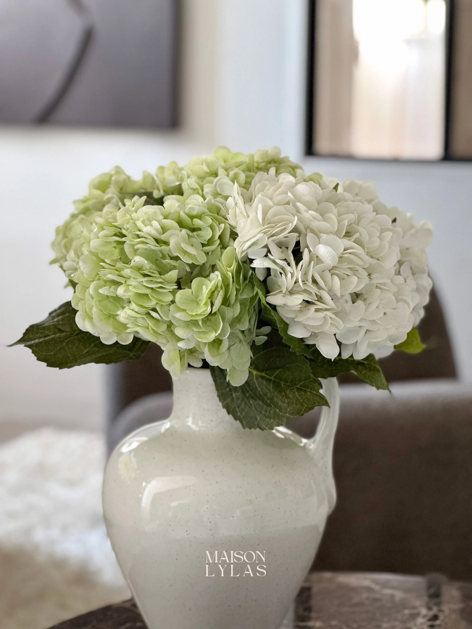 Bouquet hortensia artificiel vert décoration – Maison Lylas