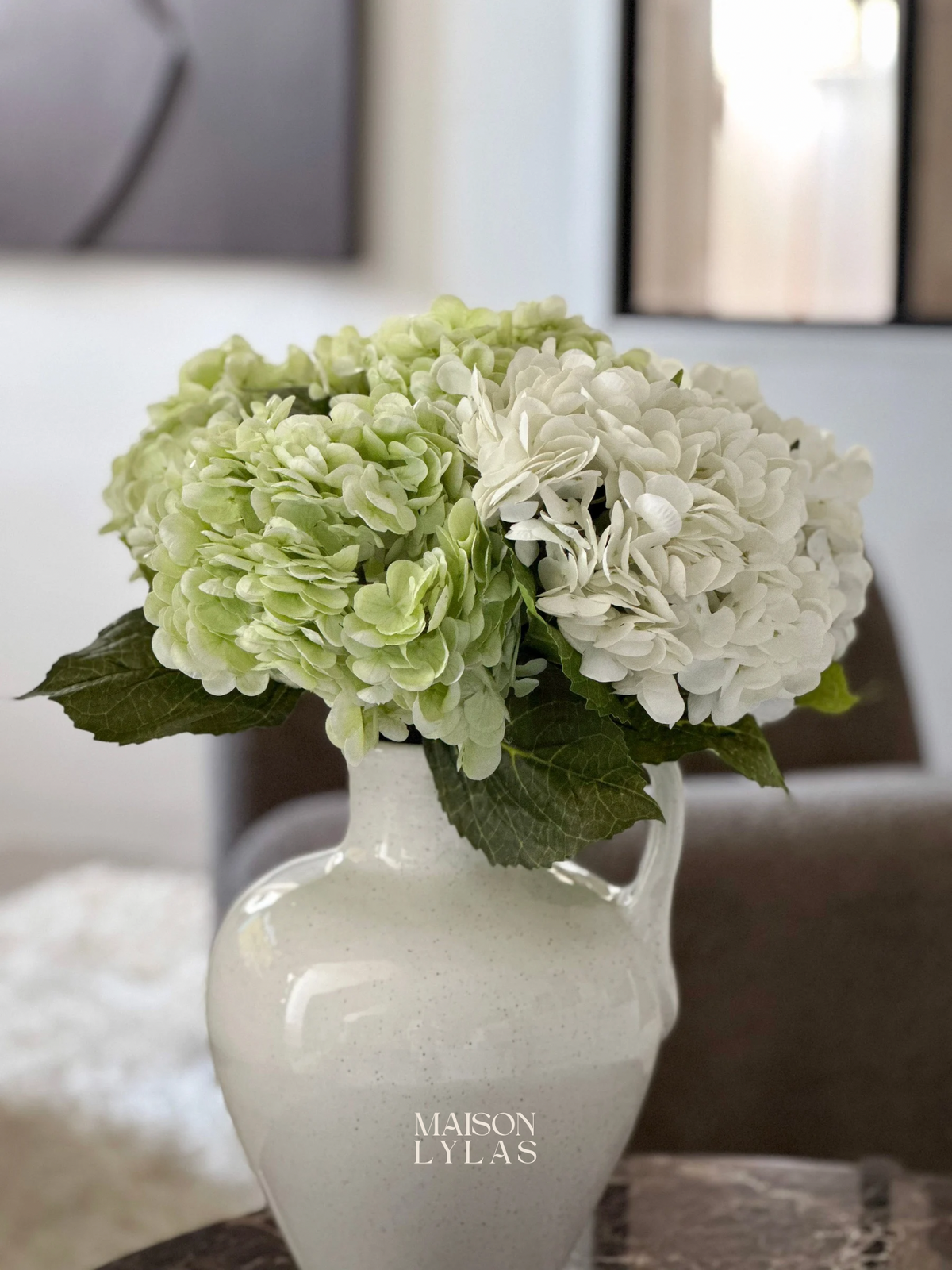 Bouquet hortensia artificiel vert décoration – Maison Lylas