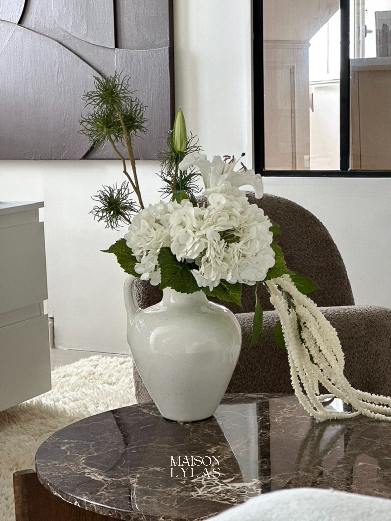 Bouquet fleurs artificielles blanc minimaliste – Maison Lylas