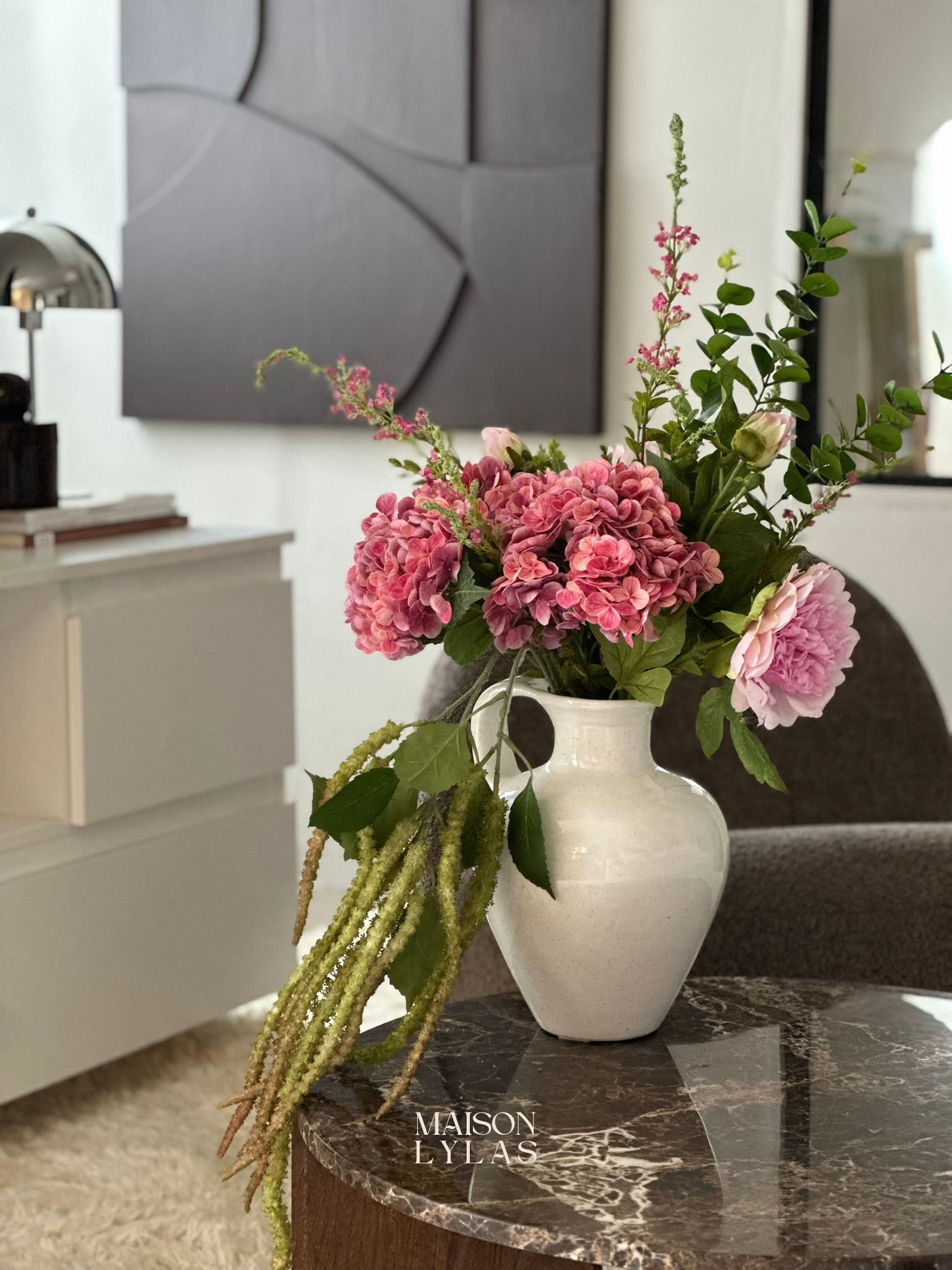 Bouquet fleurs artificielles blanc minimaliste – Maison Lylas