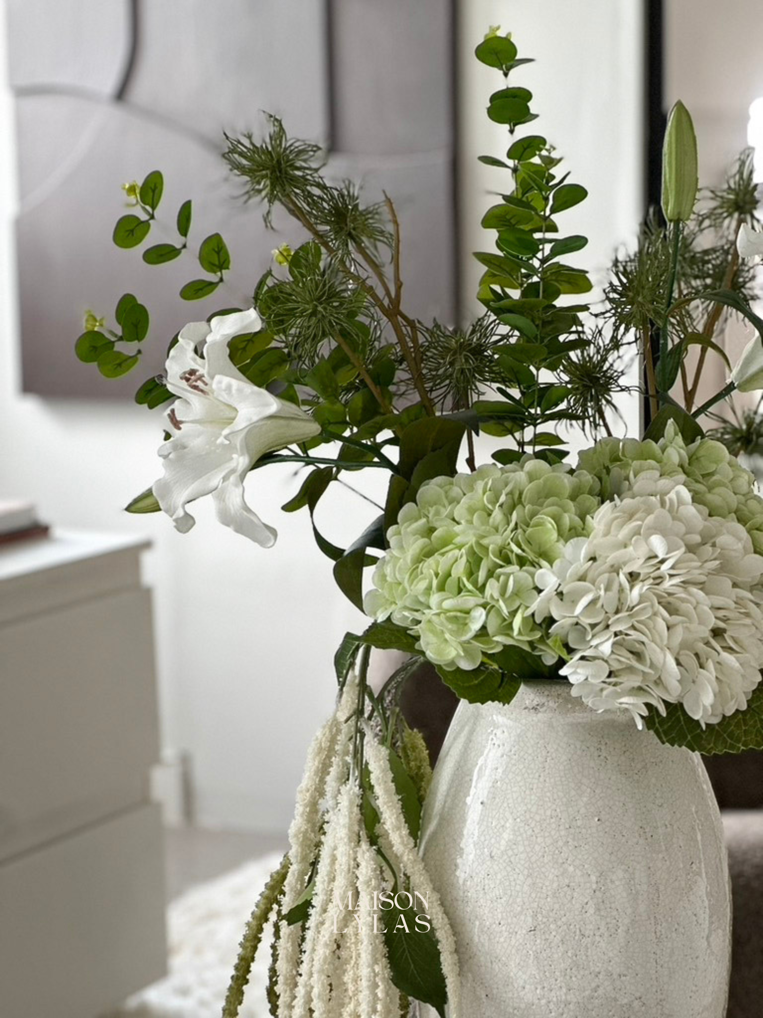 Composition florale artificielle décoration salon – Maison Lylas